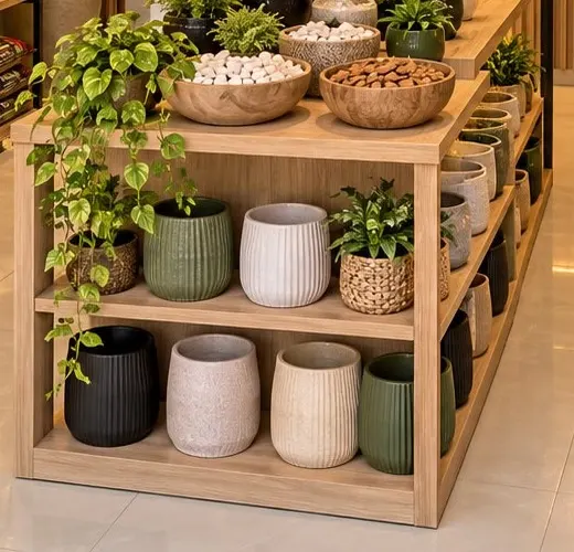 Vasos de cerâmica em verde, branco, bege e preto